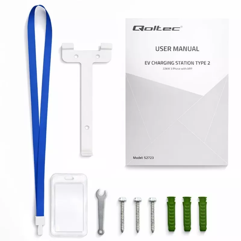 EV įkrovimo stotelė QOLTEC 3 fazių 22 kW 32 A su WiFi (model 52723)