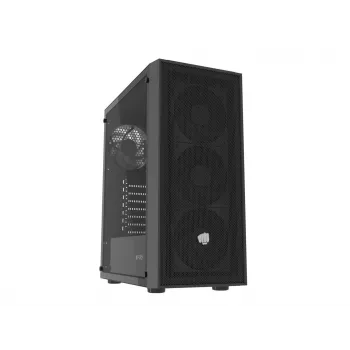 Fury Shobo SH8F Midi Tower kompiuterio korpusas — juodas, su langu, be maitinimo šaltinio, 2×USB 3.0, 1×USB 2.0, 2×audio, komplekte 4×120mm ventiliatoriai