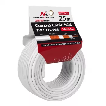 Koaksialinis kabelis MACLEAN MCTV-470 RG-6/U 25 m, baltas
