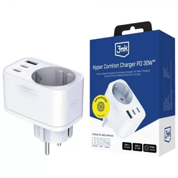 3MK Comfort Charger GaN 30W Baltas – USB maitinimo adapteris, 30W GaN išėjimas