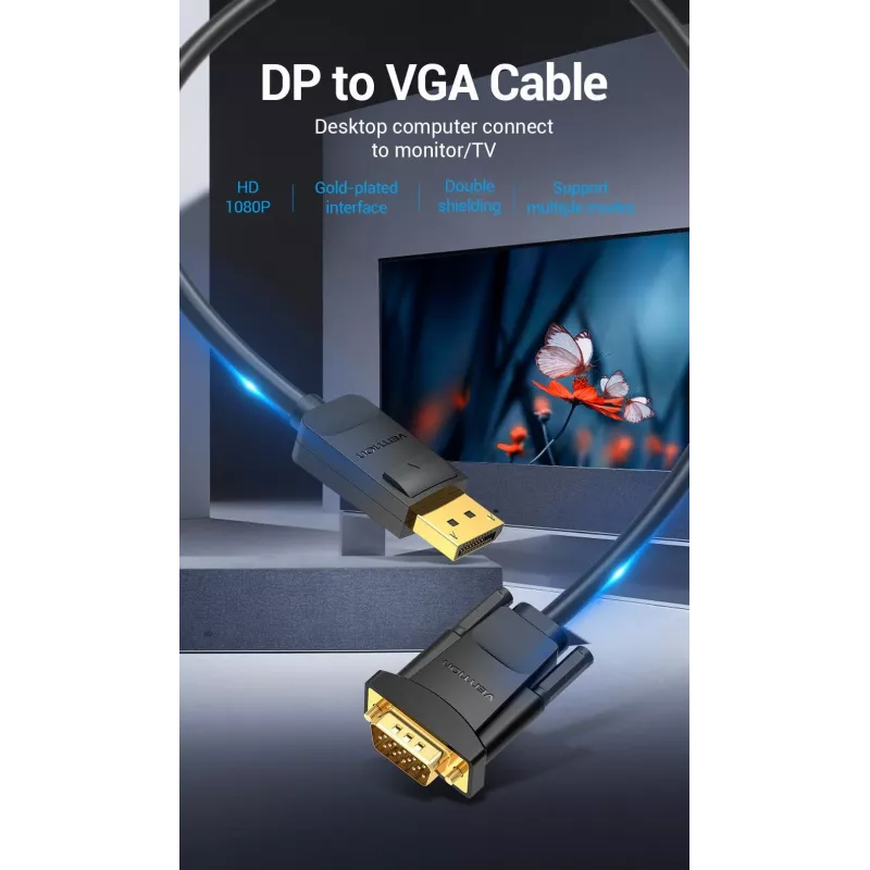 Laidas DP į VGA 2 m / juodas Hblbh Vention