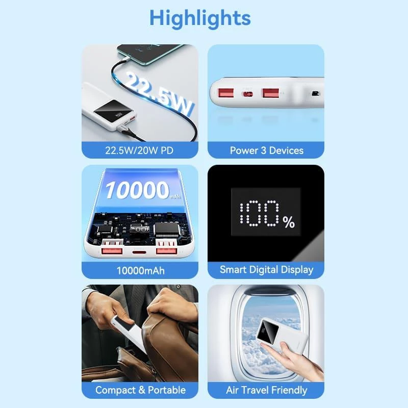 Power Bank USB 10000 mAh 22.5 W juodas FHKB0 Vention