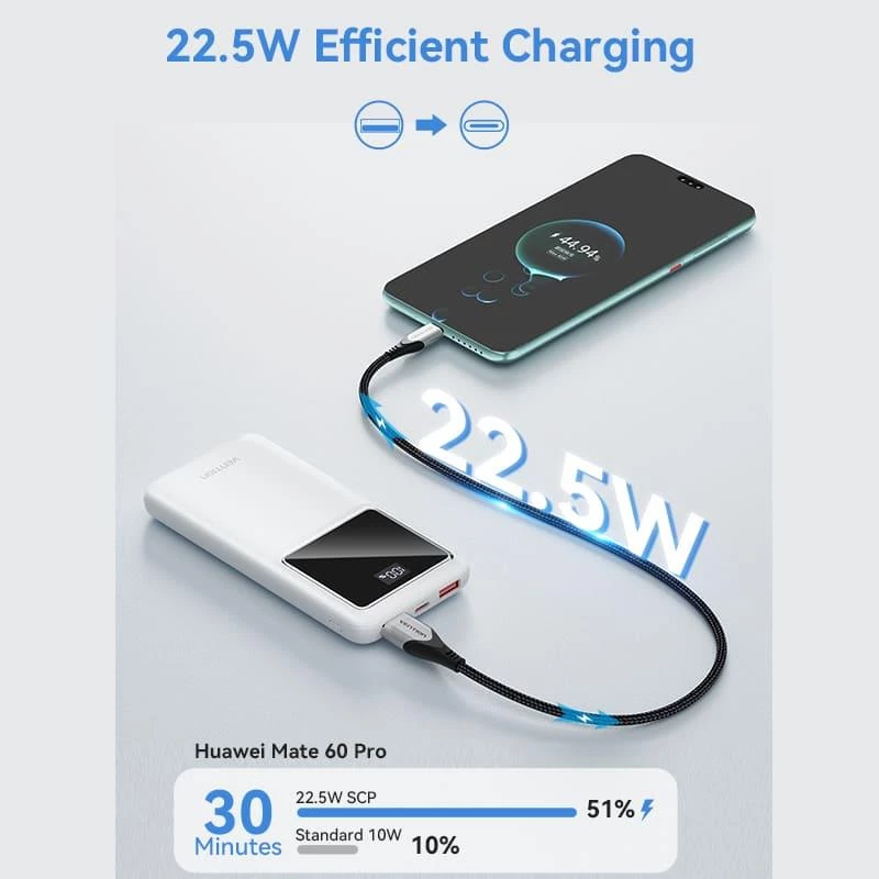 Power Bank USB 10000 mAh 22.5 W juodas FHKB0 Vention