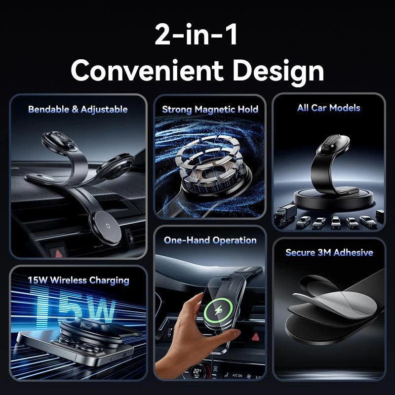 Automobilinis magnetinis belaidis įkroviklis Vention KSJB0 juodas