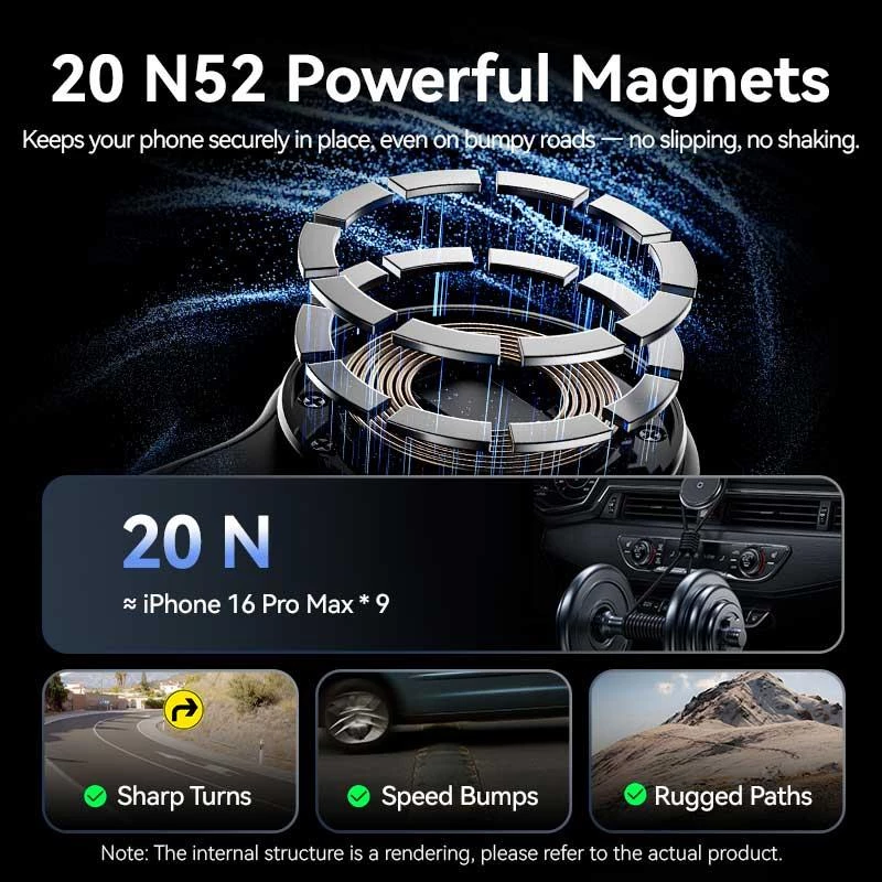 Automobilinis magnetinis belaidis įkroviklis Vention KSJB0 juodas