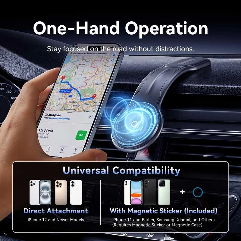 Automobilinis magnetinis belaidis įkroviklis Vention KSJB0 juodas