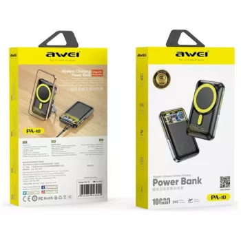 Powerbank Awei PA-10 10000mAh su belaidžiu įkrovimu MagSafe juodas