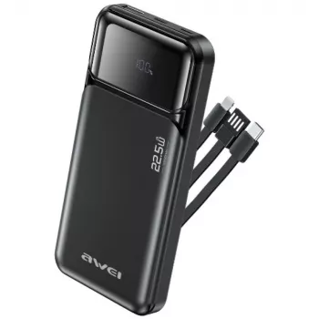 Powerbank Awei PA-91 10000mAh 22,5W PD 2xUSB-C + Laidas Juodas