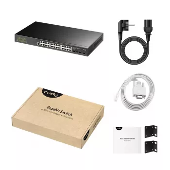 Valdomas L2 gigabitinio eterneto komutatorius Cudy GS2008S2 su 8 RJ-45 10/100/1000 prievadais ir 2 SFP, 1U stovo tvirtinimas, juodas