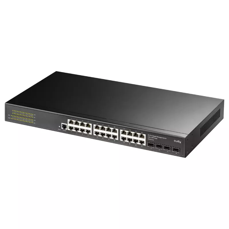 Valdomas L2 gigabitinio eterneto komutatorius Cudy GS2008S2 su 8 RJ-45 10/100/1000 prievadais ir 2 SFP, 1U stovo tvirtinimas, juodas
