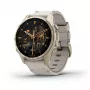 Išmanusis laikrodis GARMIN Fenix 8 43 mm, 1,3 colio AMOLED 416×416, liečiamas ekranas, Wi‑Fi, GPS, 32 GB, auksinis korpusas, pilkas odinis dirželis