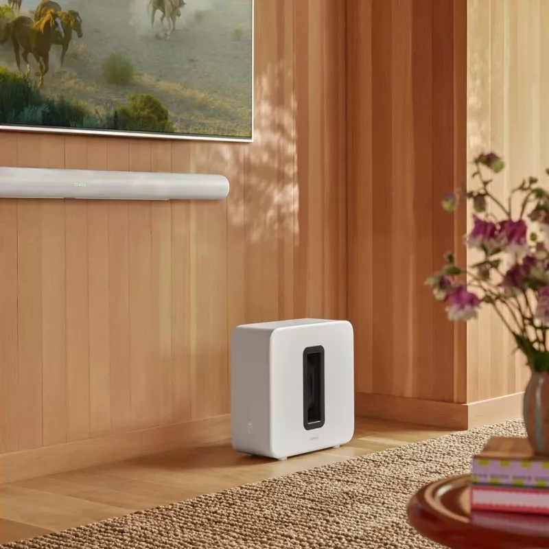 Aktyvus žemų dažnių garsiakalbis Sonos Sub 4 – D klasės stiprintuvas, AC 110–240V, 40,2×15,8×38,9 cm, juodas arba baltas