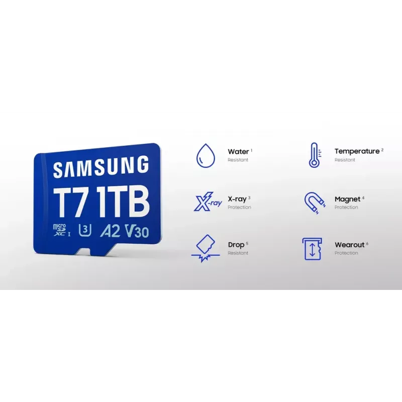 Samsung T7 256 GB mėlyna microSDXC atminties kortelė UHS-I U3 V30 skaitymas 170 MB/s