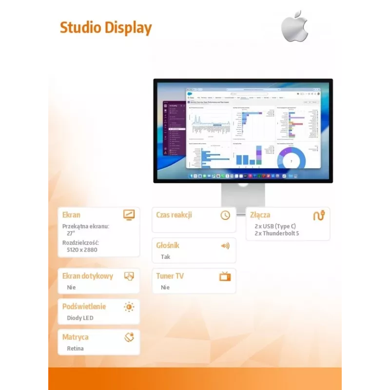Monitor Apple Studio Display (standartinis stiklas) su pasukamu ir aukščio reguliavimo stovu