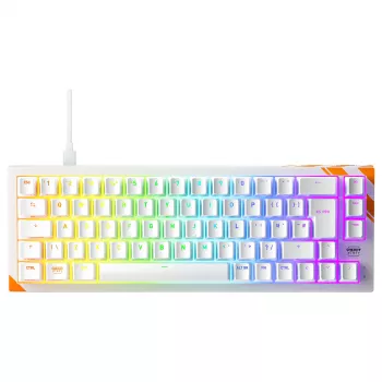 Mechaninė žaidimų klaviatūra Cherry K5 Pro TMR Compact — 65 % QWERTY USB laidinė, RGB, magnetinis jungiklis, oranžinė/balta