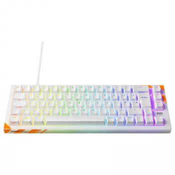 Mechaninė žaidimų klaviatūra Cherry K5 Pro TMR Compact — 65 % QWERTY USB laidinė, RGB, magnetinis jungiklis, oranžinė/balta