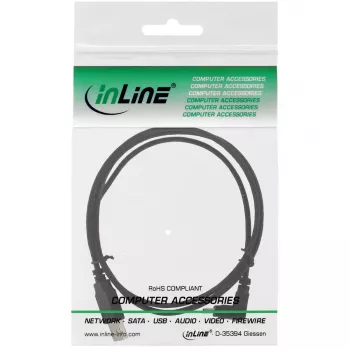 USB Type A lizdas / Mini-USB kištukas 5 kontaktų žemyn lenktas 90° juodas 0,3 m InLine 34203