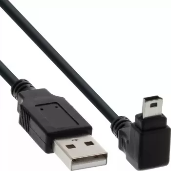 USB Type A lizdas / Mini-USB kištukas 5 kontaktų žemyn lenktas 90° juodas 0,3 m InLine 34203