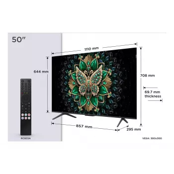 TCL C69 50C69K 50 colių (127 cm) QD-Mini LED 4K Ultra HD išmanusis televizorius su Google TV, 3840×2160, Wi-Fi, metalinis