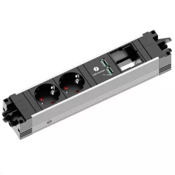 Maitinimo lizdas Bachmann STEP ALU 1x USB 1x pasirenkamas modulis 2x maitinimo lizdai