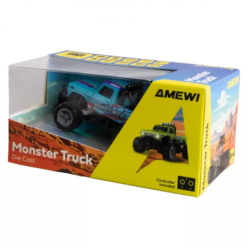 Monstrų sunkvežimis RC Amewi DieCast 1:64 RTR Mėlynas – liejamo metalo 1:64 mastelis, paruoštas važiavimui