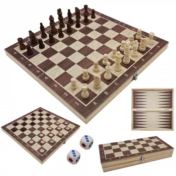 Extralink Toys Mediniai Šachmatai 3v1 Šaškės + Šachmatai + Nardai