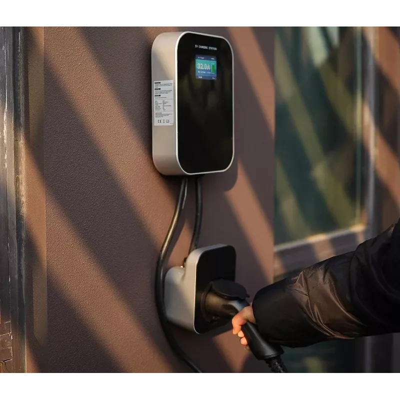 Extralink BS20-BA-22kW-APP A tipo 32A 22kW elektromobilio įkroviklis, 3 fazės, LCD ekranas, programa, 6.1m
