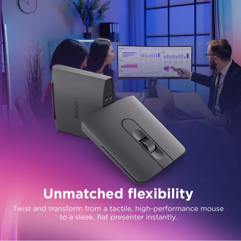 Belaidė ambidekstrinė Bluetooth pelė Lenovo 4Y51T62792 — IR LED, 4000 DPI, 7 mygtukai, ratukas, pilka