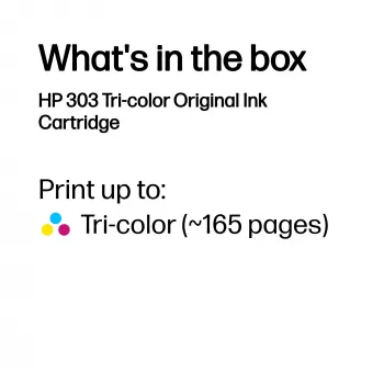 HP 303 Original rašalo kasetė, 3 spalvų (ciano, purpurinė, geltona), standartinė, 165 puslapių