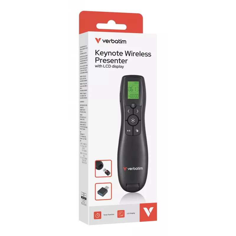 Verbatim Keynote Wireless Presenter su LCD ekranu, RF, USB, 30 m, juoda