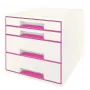 Leitz WOW Cube 4 stalčių spintelė, 4 stalčiai, plastikas, rožinė, balta, 1 vnt., 287 mm, 270 mm
