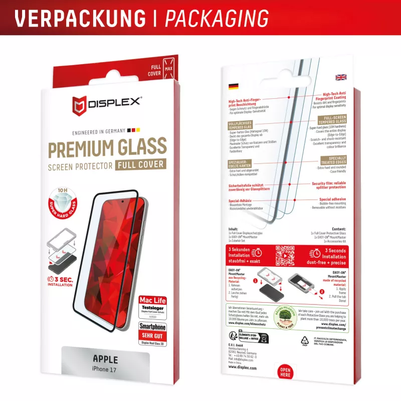 Displex Premium Screen Protector (Full Cover, 10H) Apple iPhone 17, viso ekrano apsauginis stiklas