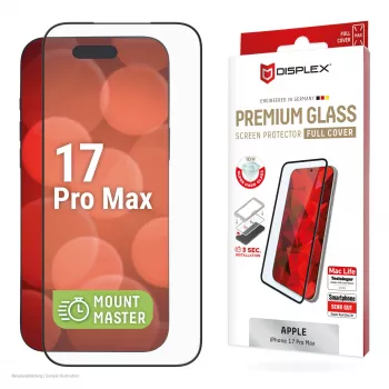 Apsauginis stiklas e.v.i. Displex Premium iPhone 17 Pro Max su Mount Master (atsparus įbrėžimams ir nešvarumams, permatomas/juodas)