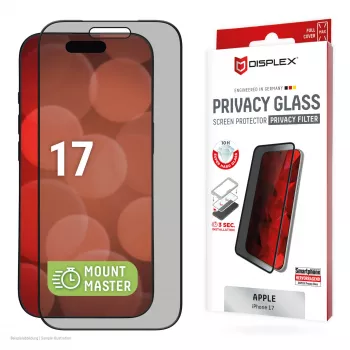 Displex privatumo apsauginis stiklas (10H) Apple iPhone 17 – grūdintas stiklas su privatumo filtru, atsparus įbrėžimams ir smūgiams