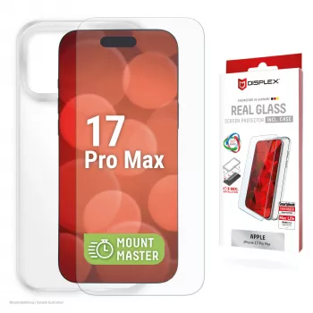 Apsauginis stiklas ir dėklas Apple iPhone 17 Pro Max, e.v.i. — grūdintas stiklas, permatomas, atsparus įbrėžimams ir smūgiams