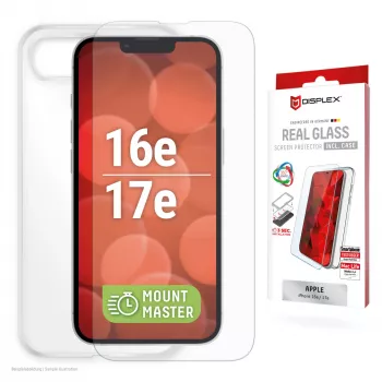Apsauginis stiklas ir dėklas e.v.i. Displex, skirtas Apple iPhone 16e/17e, grūdintas, permatomas, atsparus įbrėžimams