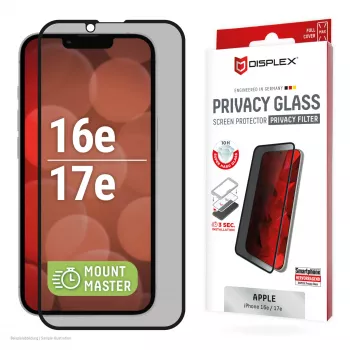 Privatumo grūdinto stiklo apsauga e.v.i. Displex (10H) Apple iPhone 16e/17e su privatumo filtru, atspari smūgiams ir įbrėžimams