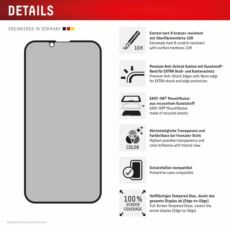 Privatumo grūdinto stiklo apsauga e.v.i. Displex (10H) Apple iPhone 16e/17e su privatumo filtru, atspari smūgiams ir įbrėžimams