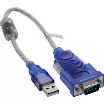InLine 33304X USB į RS-232 adapterio laidas su feritu, USB-A į 9 kontaktų Sub-D kištuką