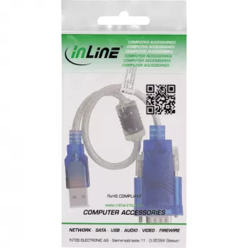 InLine 33304X USB į RS-232 adapterio laidas su feritu, USB-A į 9 kontaktų Sub-D kištuką
