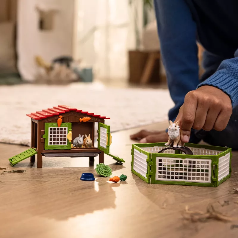 Schleich FARM WORLD Triušių aptvaras su nameliu, Ūkis, Ūkiniai gyvūnai, 3+ metų, Įvairiaspalvis
