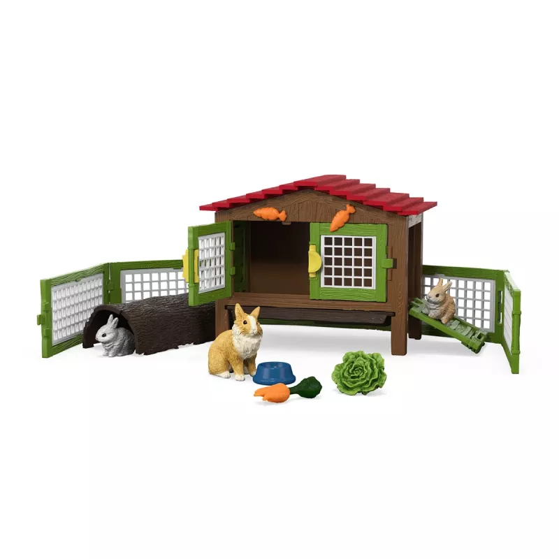 Schleich FARM WORLD Triušių aptvaras su nameliu, Ūkis, Ūkiniai gyvūnai, 3+ metų, Įvairiaspalvis