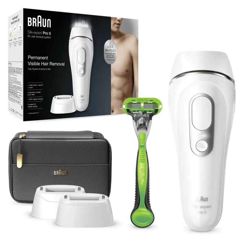 Braun Silk·expert Pro 5 PL5145 – prietaisas plaukų šalinimui impulsine šviesa (IPL), sidabrinis, baltas