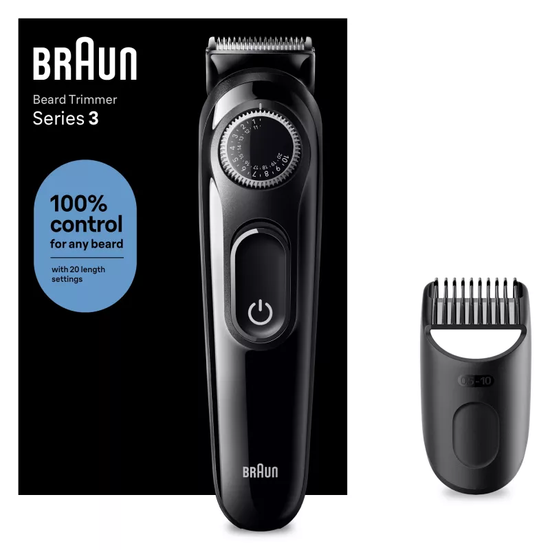 Braun BeardTrimmer 3 BT3400, barzdos kirpimo mašinėlė, plaunama, baterija, juoda