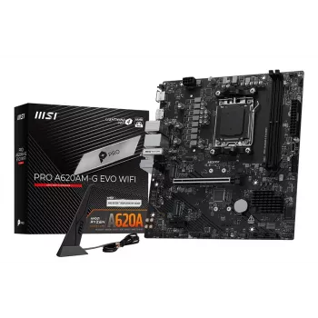 Motininė plokštė MSI Pro A620AM-G EVO WIFI – AMD A620A, Socket AM5, micro ATX, DDR5, 2 lizdai, Wi‑Fi 6E, 2,5Gb Ethernet