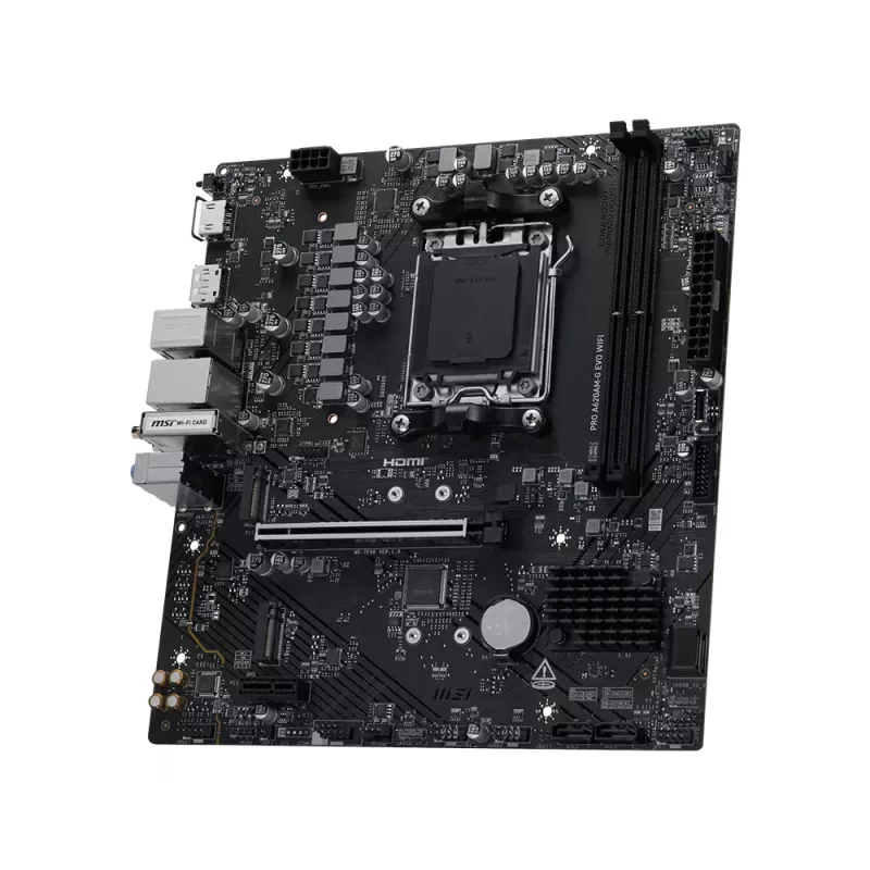Motininė plokštė MSI Pro A620AM-G EVO WIFI – AMD A620A, Socket AM5, micro ATX, DDR5, 2 lizdai, Wi‑Fi 6E, 2,5Gb Ethernet