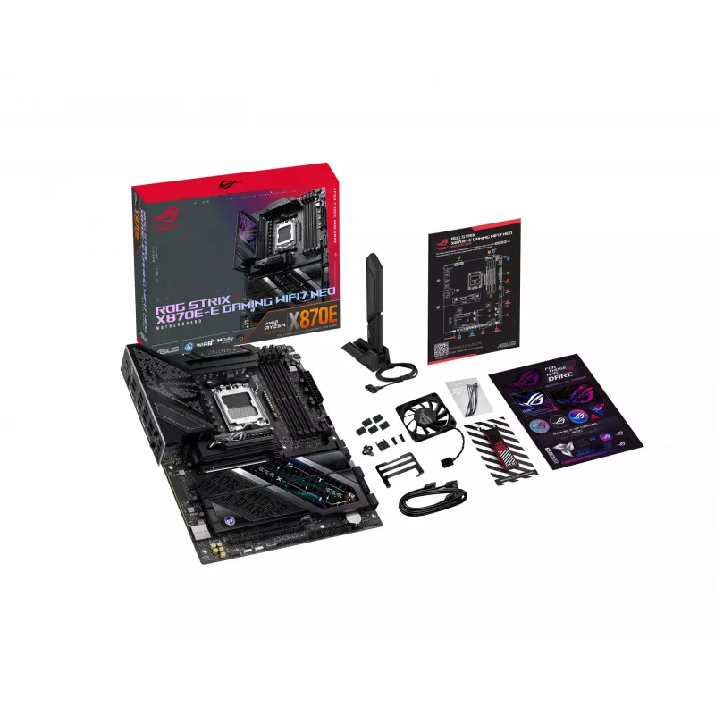 Motininė plokštė ASUS ROG STRIX X870E-E GAMING WIFI7 NEO — AM5, X870E mikroschemų rinkinys, PCIe palaikymas, Wi‑Fi 7