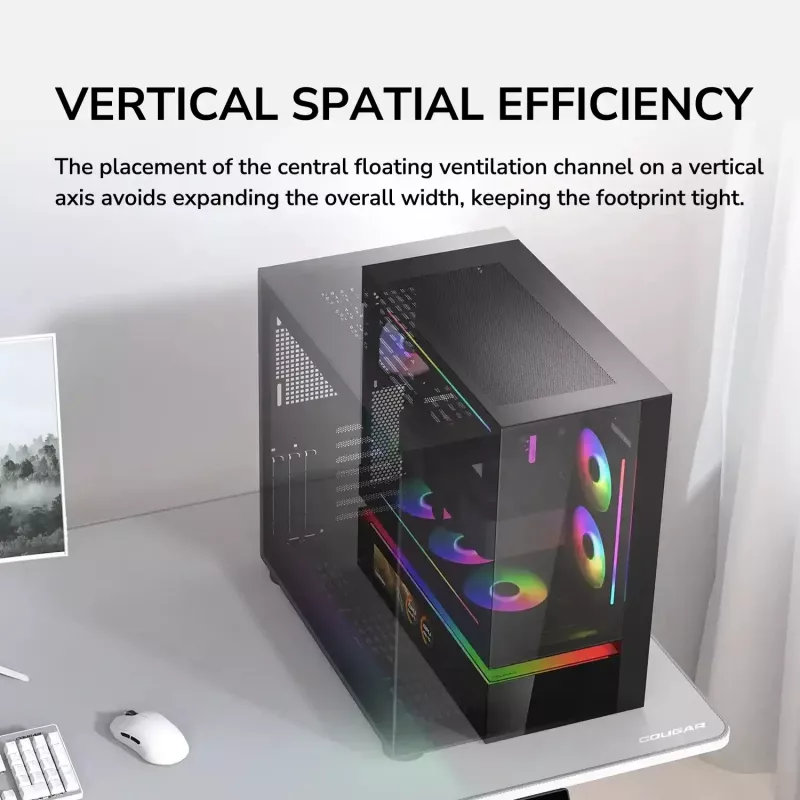 Cougar CFV235 Vision Midi Tower PC korpusas, ARGB, 9,16 colių LCD (1920×462), grūdintas stiklas, juodas