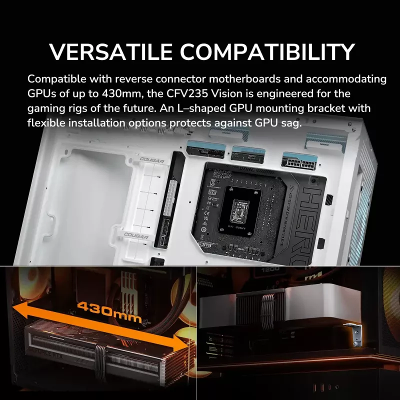 Cougar CFV235 Vision Midi Tower PC korpusas, ARGB, 9,16 colių LCD (1920×462), grūdintas stiklas, juodas