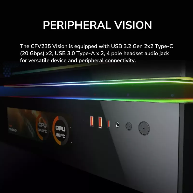 Cougar CFV235 Vision Midi Tower PC korpusas, ARGB, 9,16 colių LCD (1920×462), grūdintas stiklas, juodas